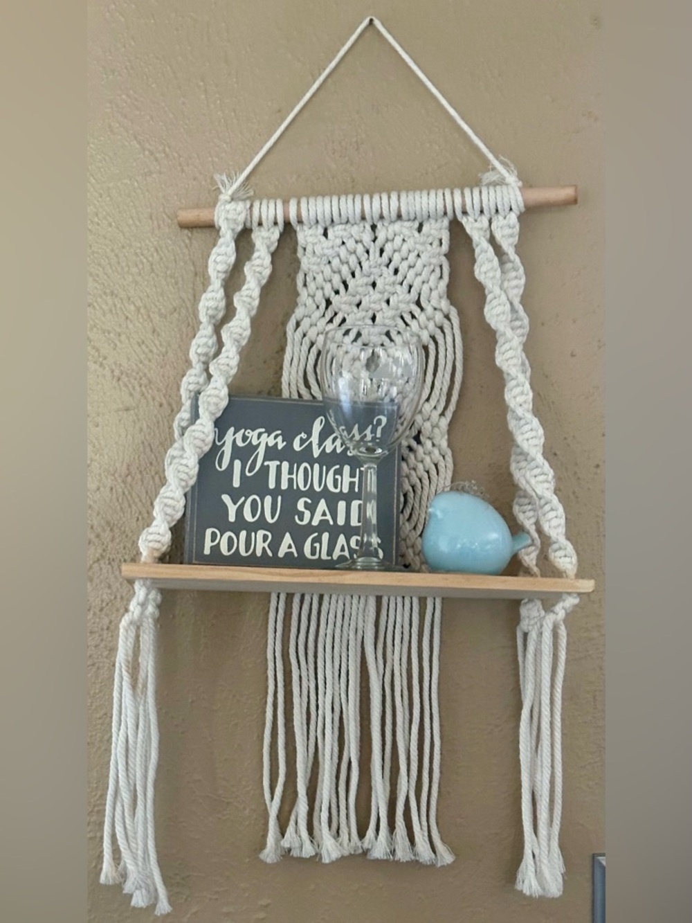 Macrame Wall Hanging Shelf Boho Wood Rope Plant Display Shelf